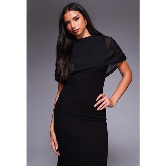 ASOS Design Mesh Cape Detail Black Maxi Dress - Picture 7 of 12